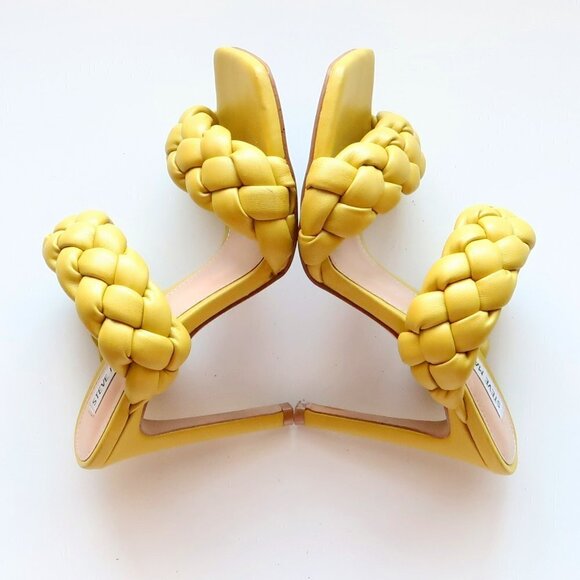 Steve Madden Kenley Yellow Braided Strap High Heel Square Toe Sandals Shoes 6.5 - Picture 10 of 16